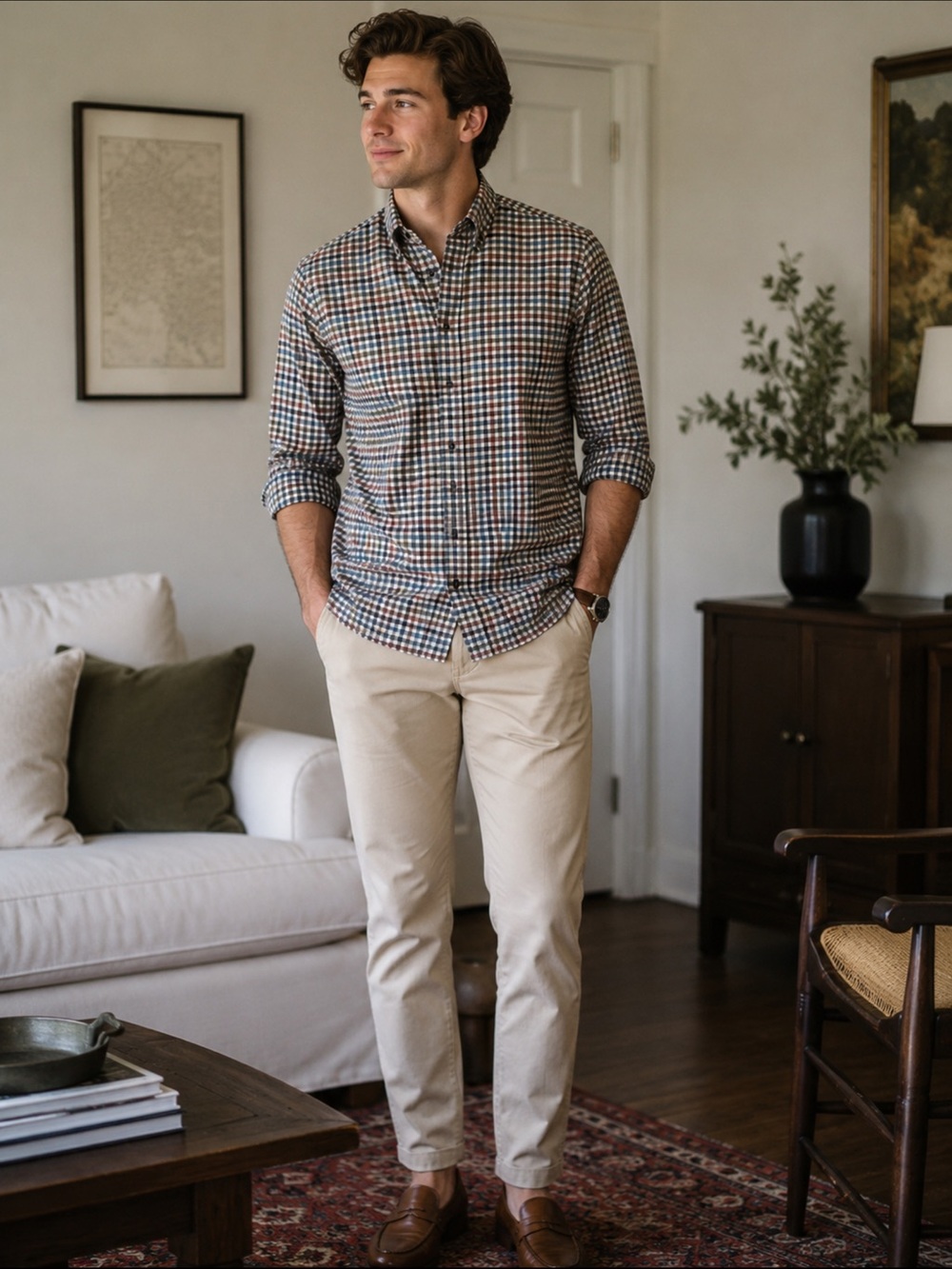johnnie-O Harvest Plaid Button-Down in Blue, Brown, Cream